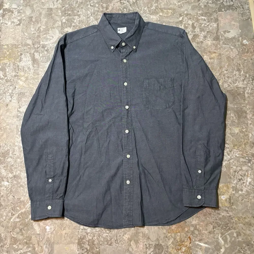 J Crew Shirt Mens Large Grey Sunwashed Oxford Woven Long Sleeve Button OCBD
